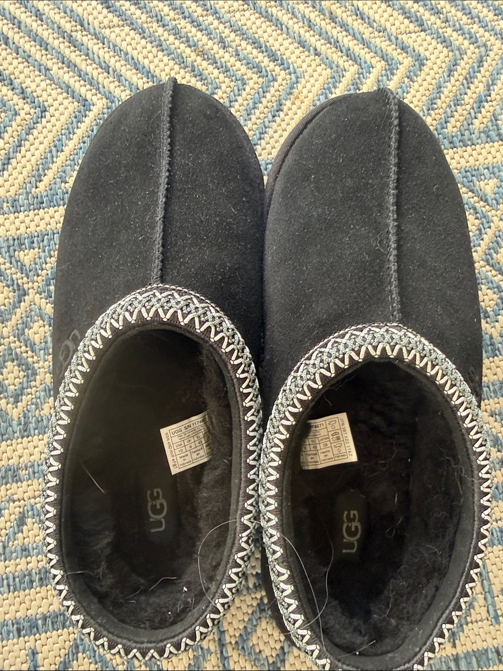 UGG Black Suede Slip-On Shearling Lined Slippers with Contrast Stitch